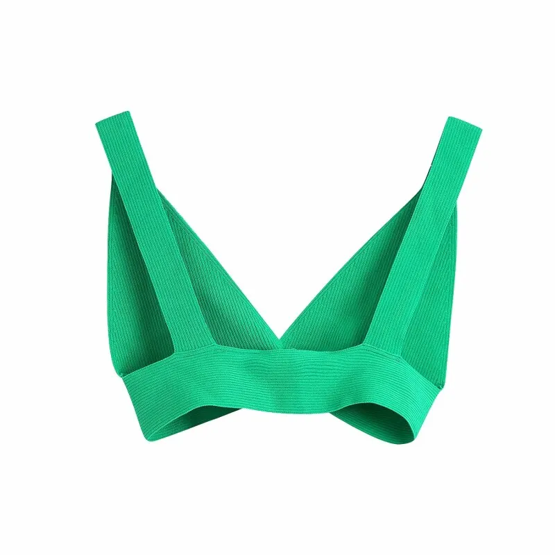SLMD Stylish Chic Green Ribbed Knot Knitted Camis Tops Women 2021 Fashion Sexy V-neck Strap Tops Female Elegant Camisoles