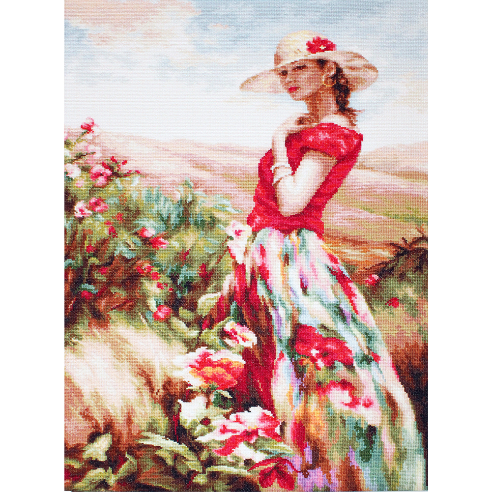 

Flowers Girl - 11CT Stamped Cross Stitch - 25*35CM, 501 Original