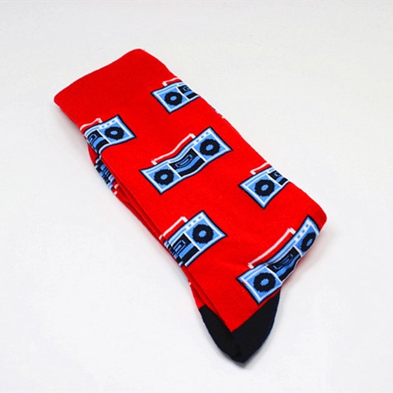 Men’s Cartoon Style Color Block Cotton Crew Socks A Pair