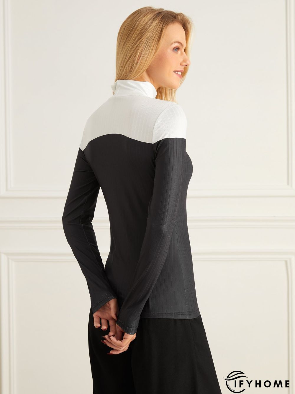 Urban Long Sleeve Color Block Stand Collar T-Shirt | IFYHOME