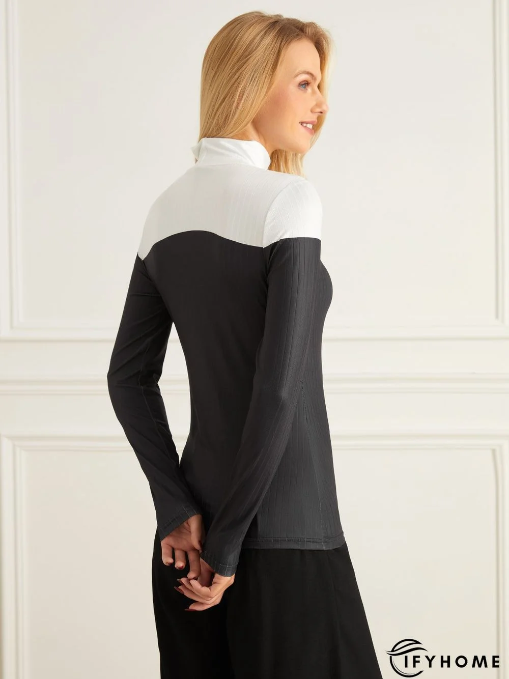 Urban Long Sleeve Color Block Stand Collar T-Shirt | IFYHOME