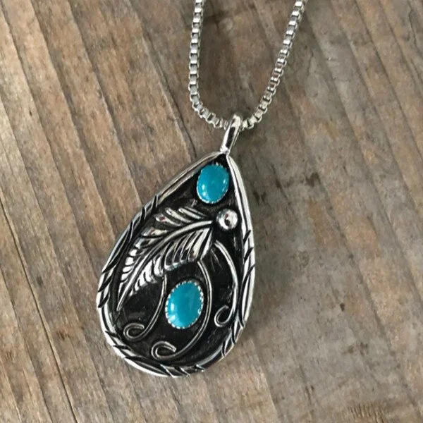 Turquoise Feather Pendant Necklace
