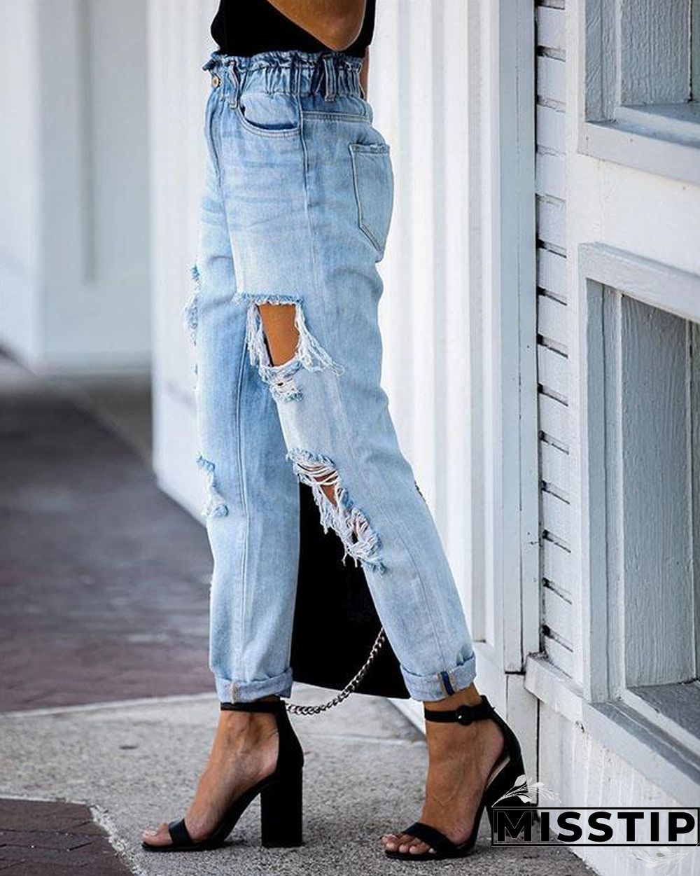 Ripped Washed Light Blue Denim Jeans