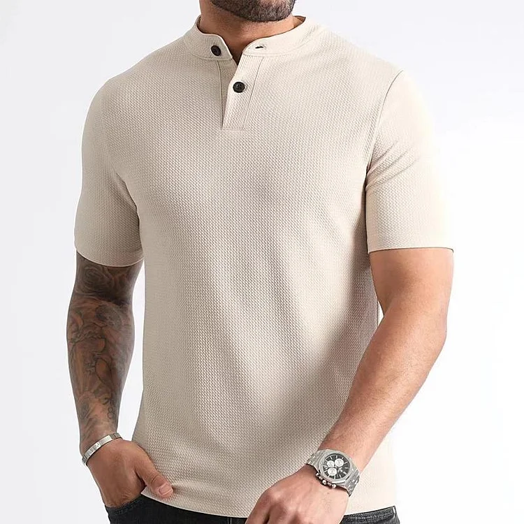 Men's Casual and Comfortable Solid Color Stand Collar T-shirt 72999187X