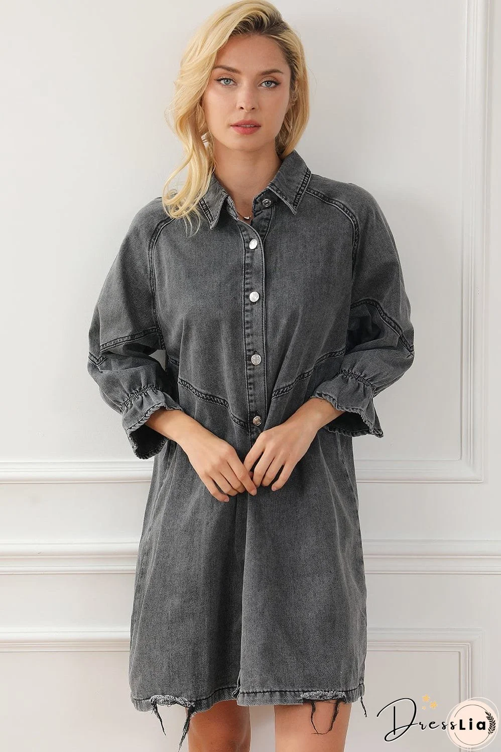 Denim Dress with Ruffles