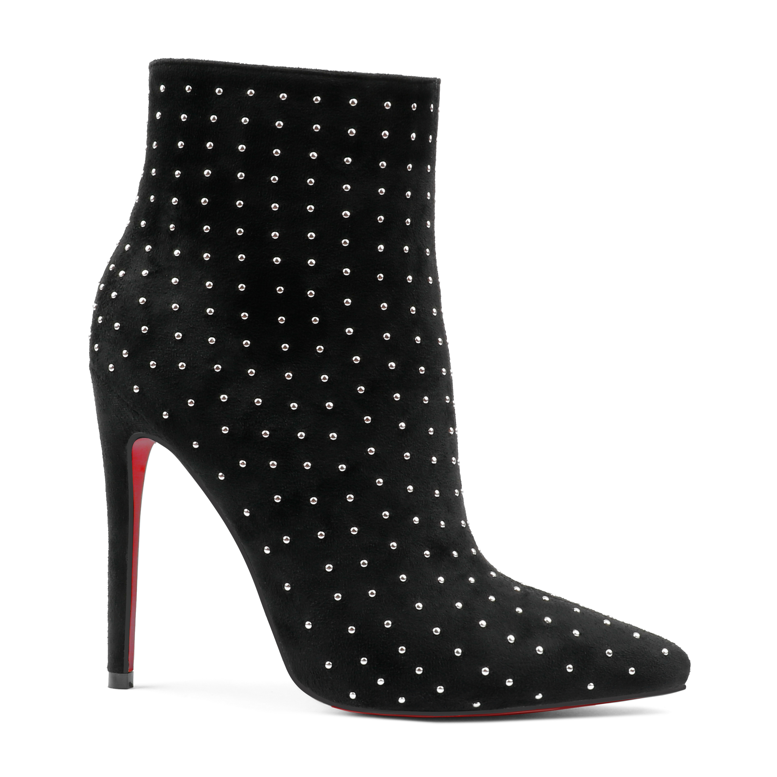 120mm/100mm Red Bottom Women's Closed Pointed Toe Heels Stilettos Ankle Boots Suede Shoes-MERUMOTE