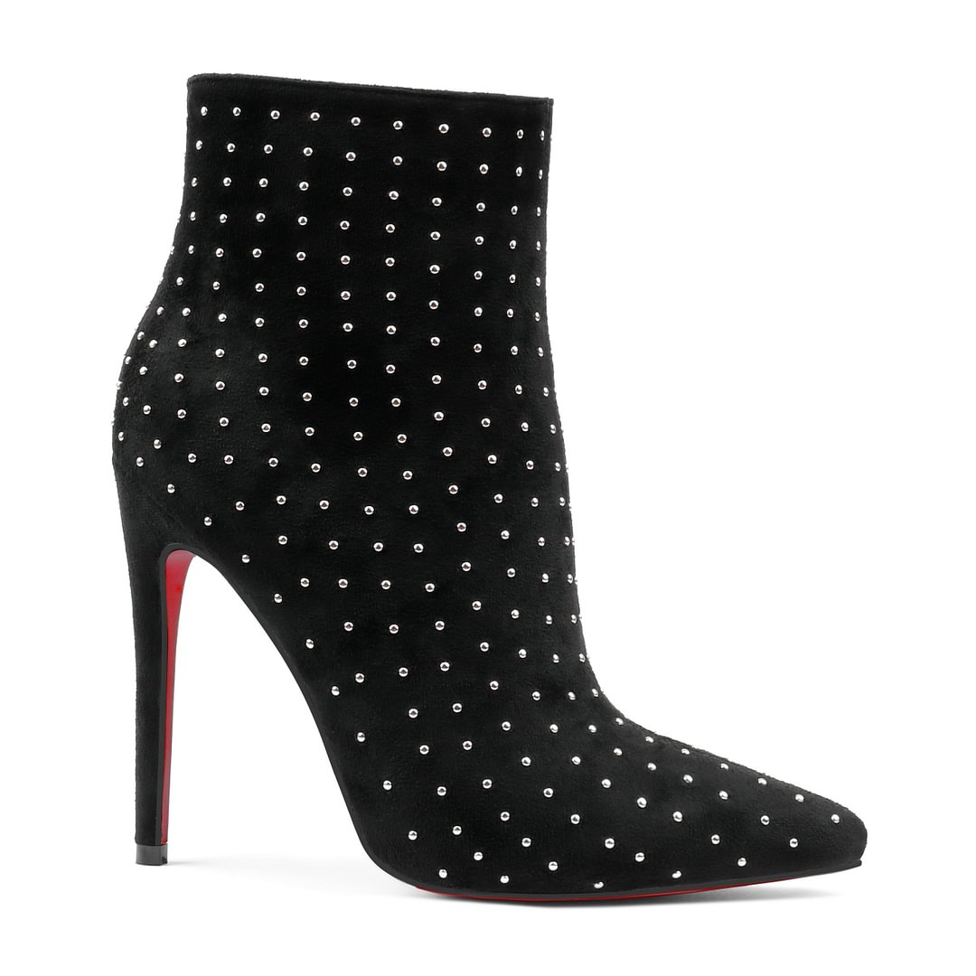 120mm/100mm Red Bottom Women's Closed Pointed Toe Heels Stilettos Ankle Boots Suede Shoes-MERUMOTE