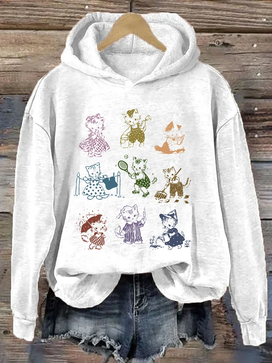Cat 90s Tattoo Vintage Hoodie