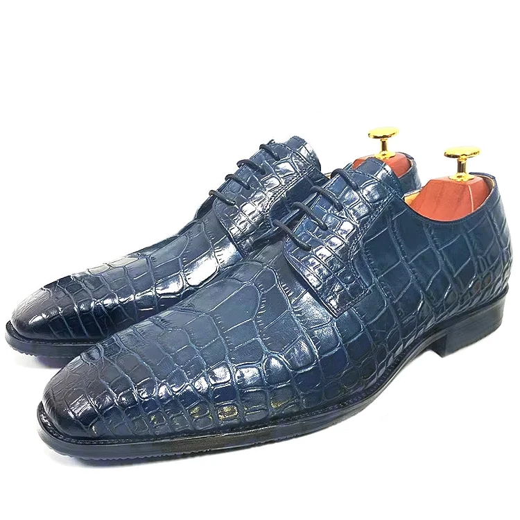 Blue Black Crocodile Pattern Oxford Shoes