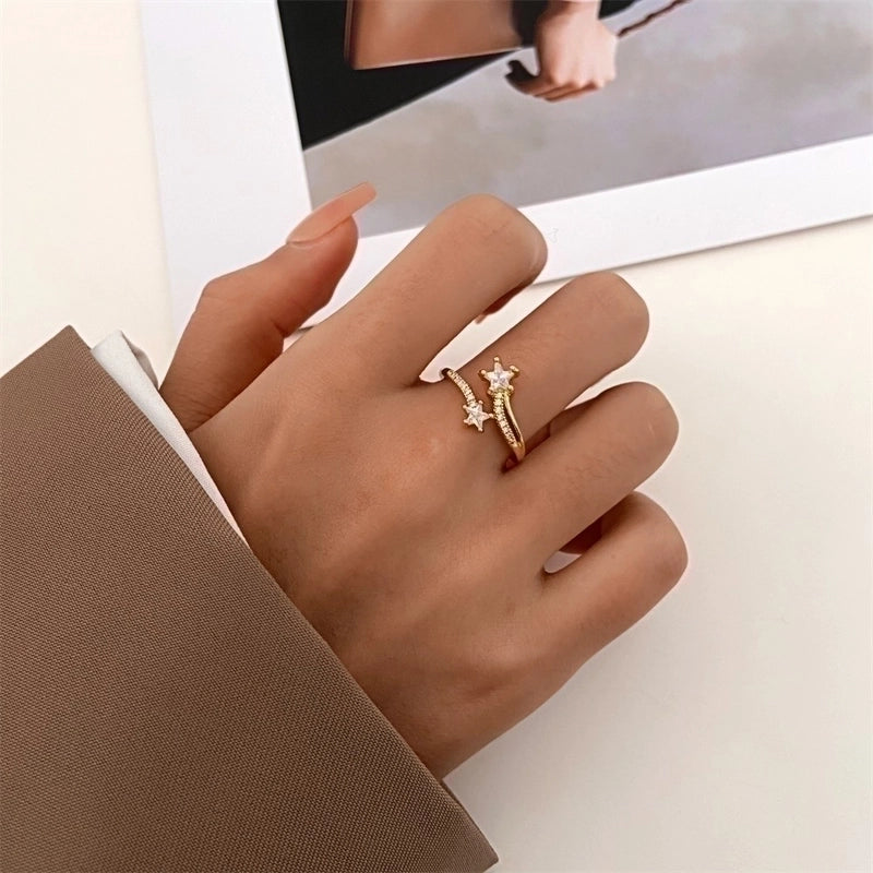Minimalist Star Copper Plating Zircon Open Ring 1 Piece