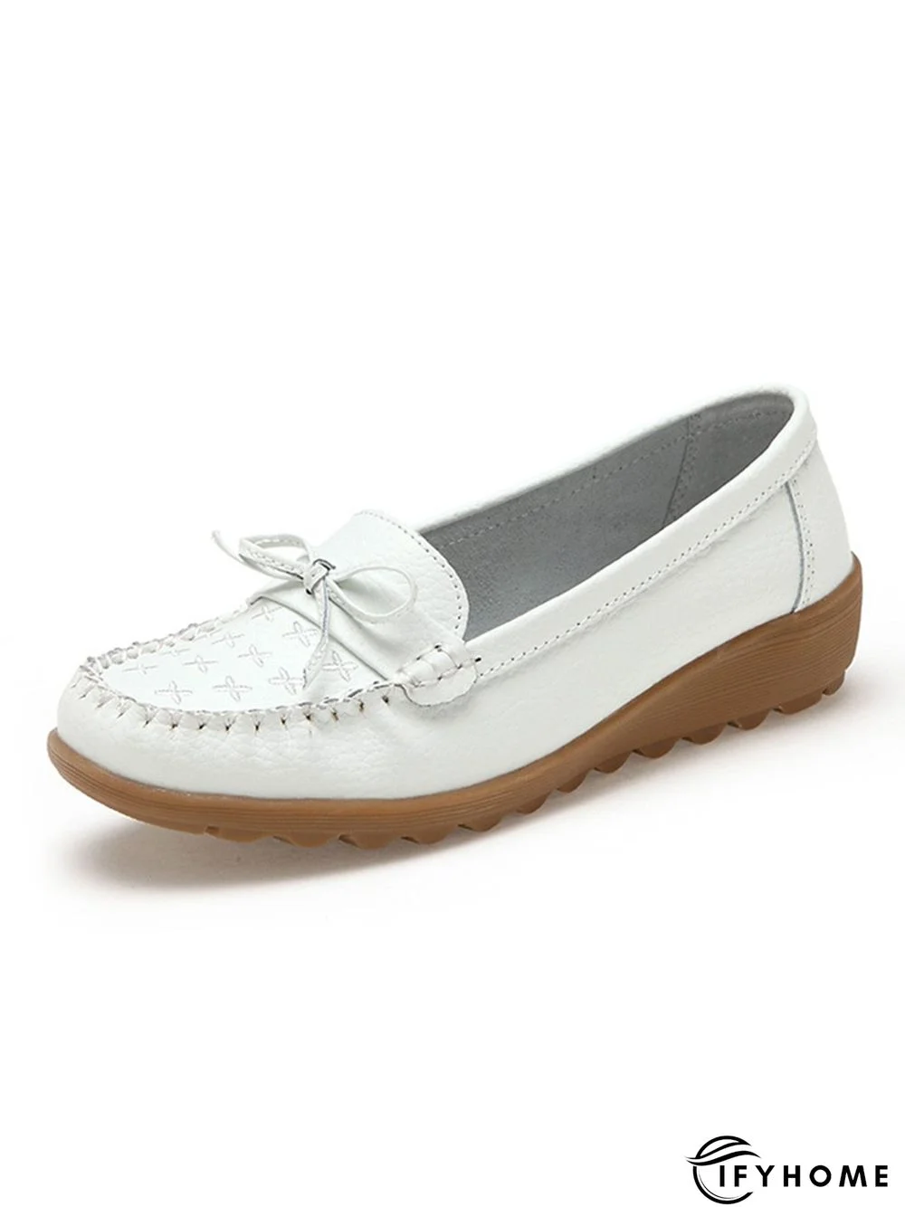 Bow Decor Moccasin Comfy Sole Flat Peas Shoes | IFYHOME