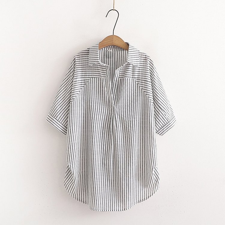 Vertical Stripe Pullover Shirt - Modakawa Modakawa