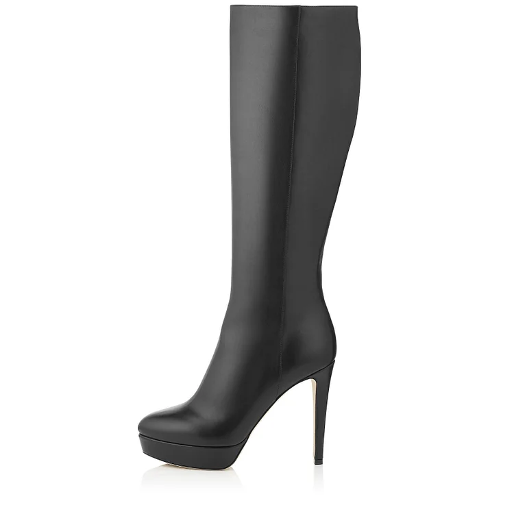 Black Classy Knee High Platform Stiletto Heel Boots Vdcoo