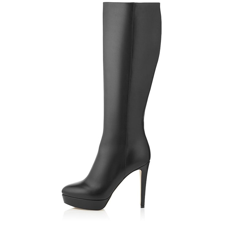 Black Platform High Heel Boots Stiletto Heel Classy Knee Boots |FSJ Shoes