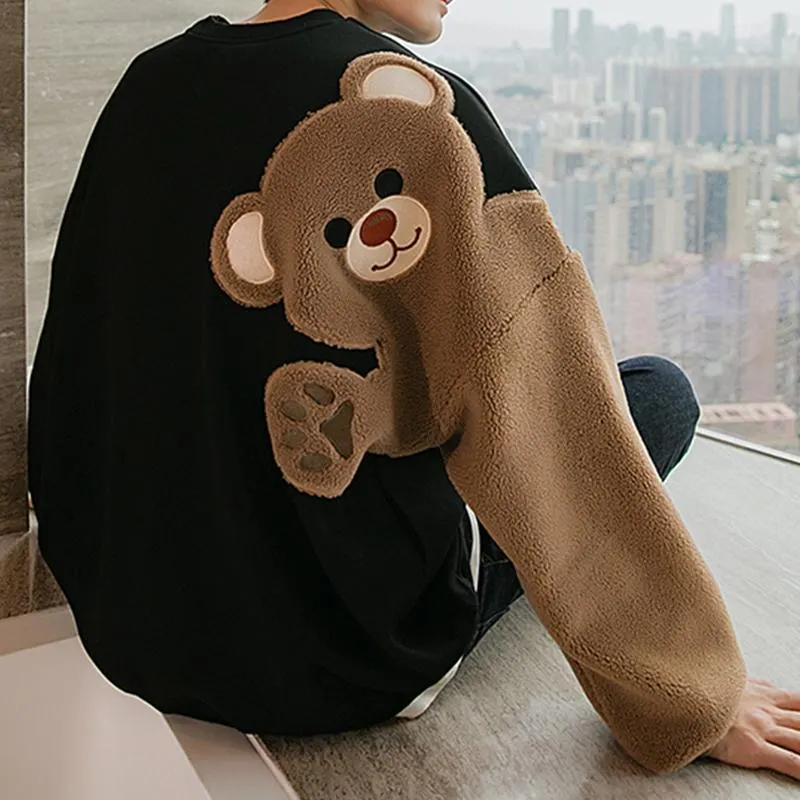 Bear Plush Embroidery Loose Sweatshirt