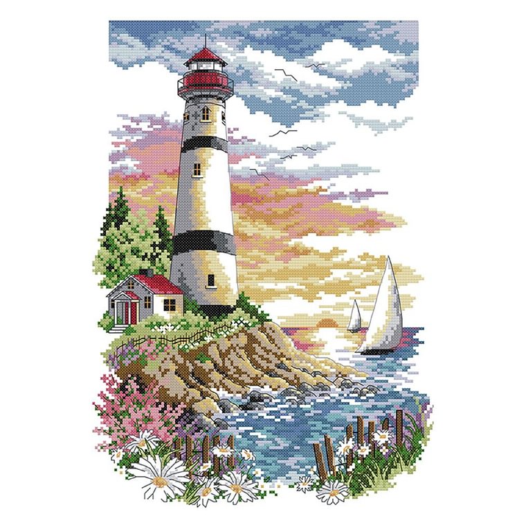 Joy Sunday - Lighthouse - 14CT 2 Strands Threads Printed Cross Stitch Kit - 30x40cm(Canvas)