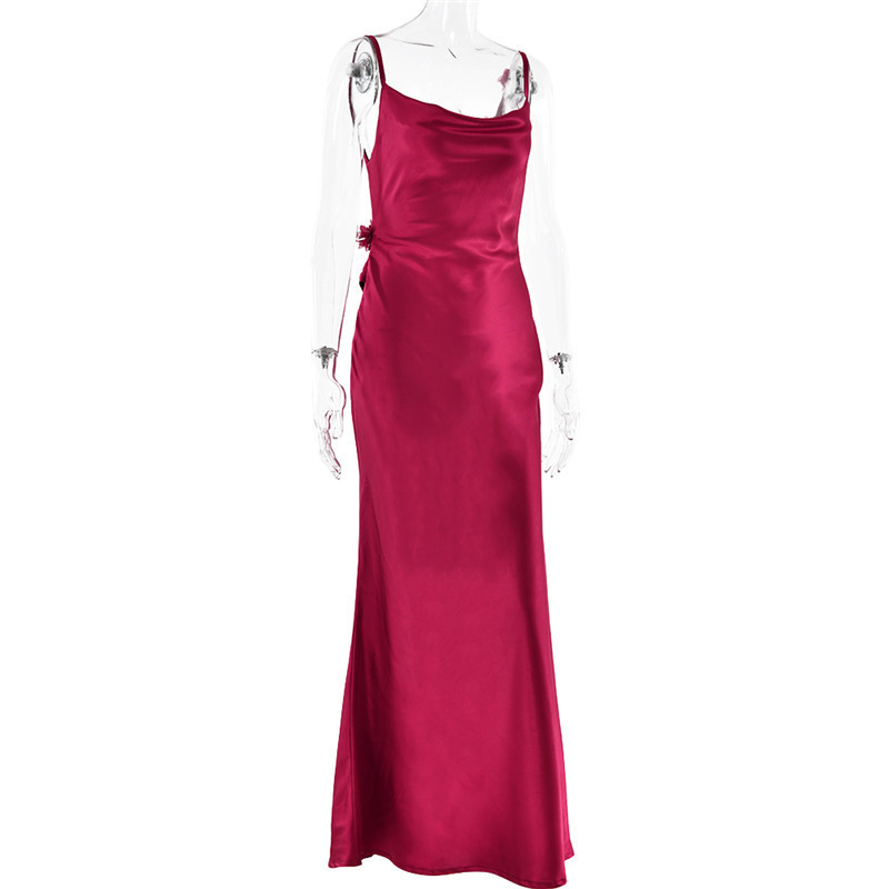 Ootddress Floral Draped Backless Maxi Long Dress For Women Fashion Spaghetti Strap Sleeveless Bodycon Evening Party Dress Elegant
