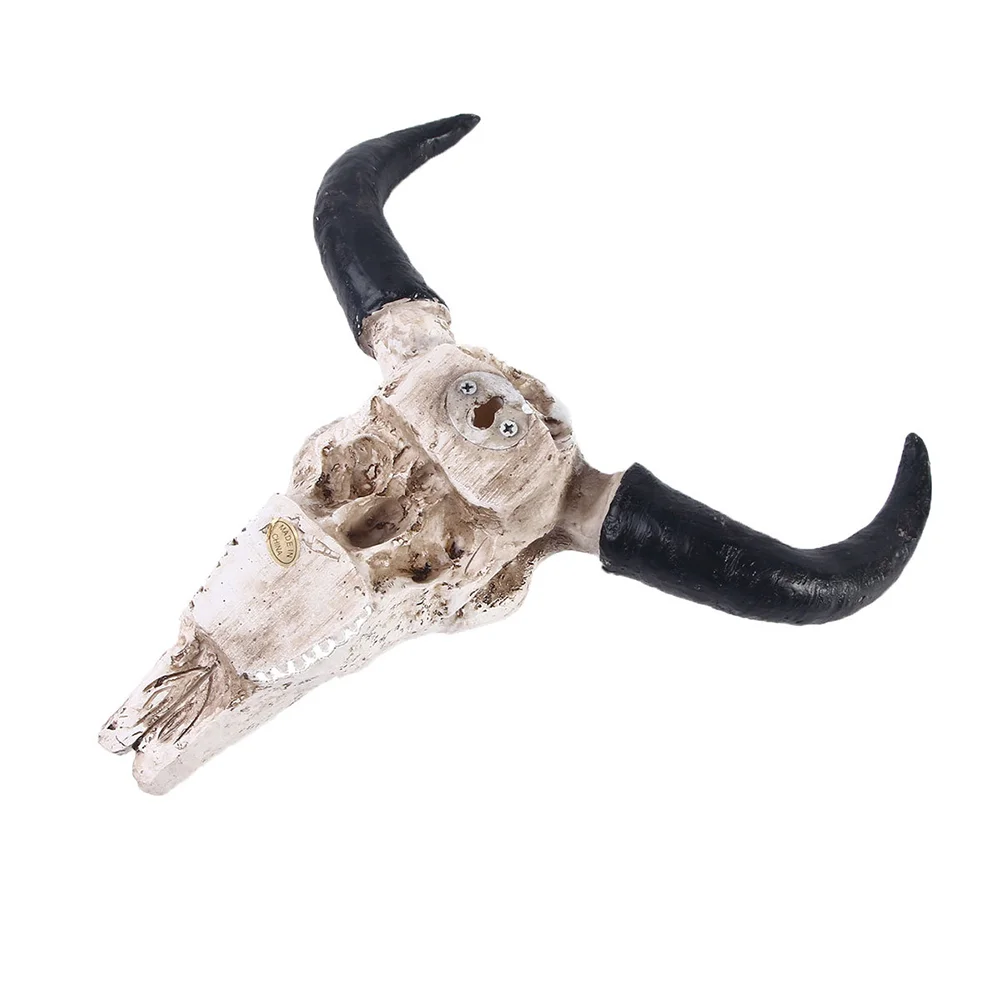 Resin Longhorn Cow Skull Head Wall Decorations Ornament 3D Figurines Crafts