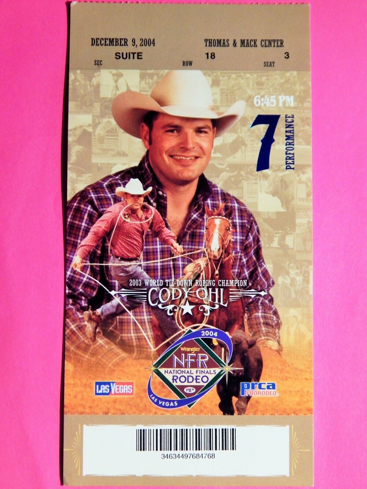 2004 NATIONAL FINALS RODEO LG ORIGINAL USED TICKET CODY OHL COLOR Photo Poster painting