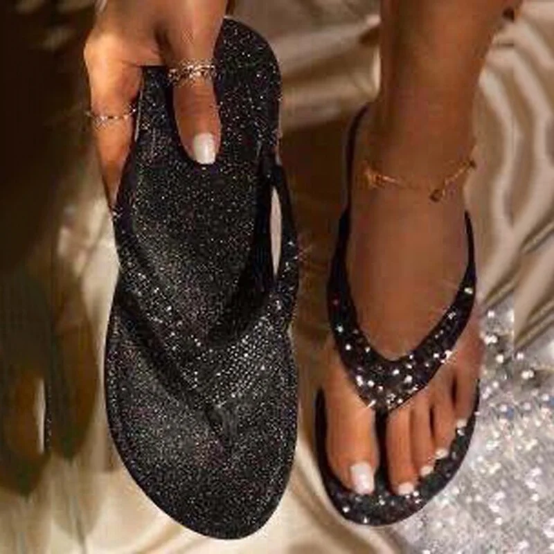 Slippers Women sandals flat summer crystal diamond big size plus slip on bridal wide fit bling pearl toe Hot sale