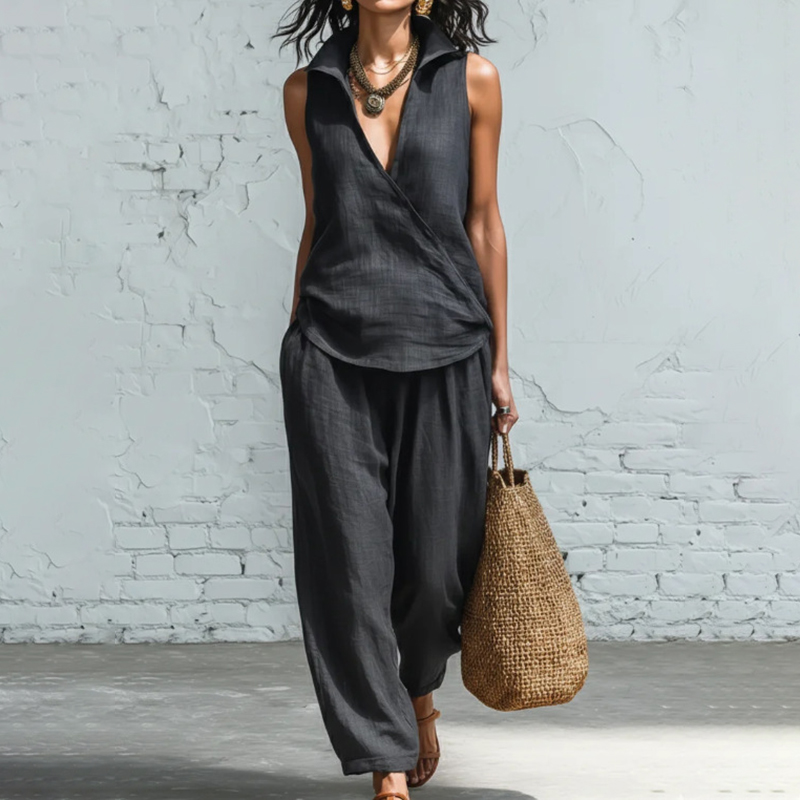 Women's Simple Shirt And Wide-leg Pants Two-piece Set elevenforest