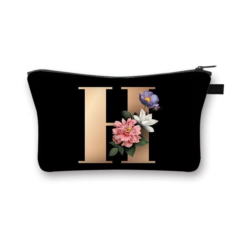 Polyester Cosmetic Bag - Alphabet Flowers