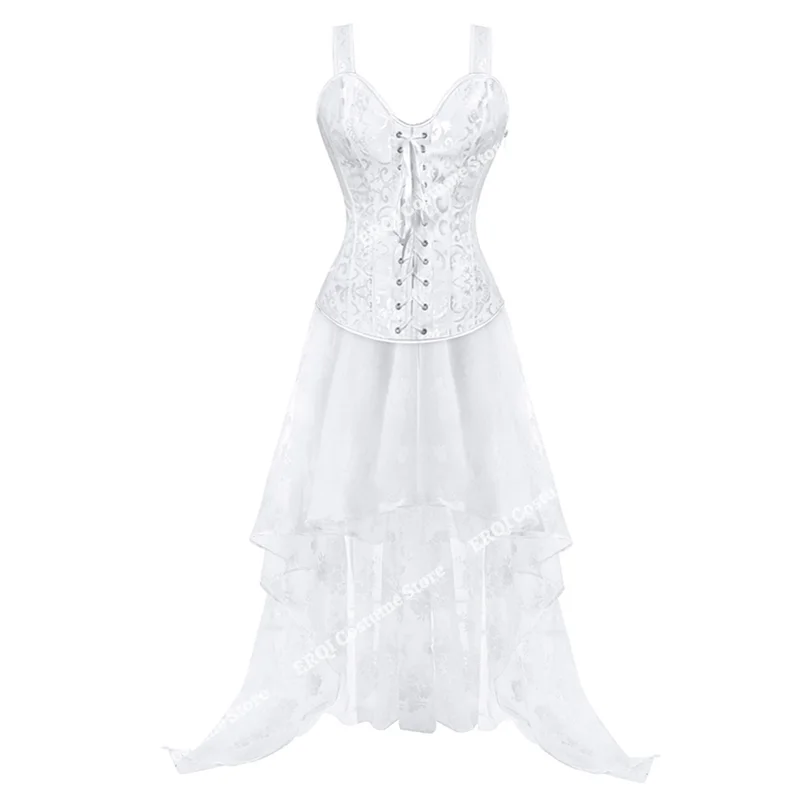 Billionm Corset Dress Lace Floral Body Shape Sexy Corsets Dresses for Women Elegant Halloween Cosplay Costume White Plus Size