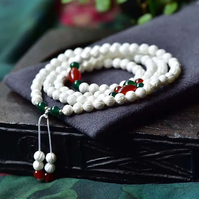 Tibetan Tridacna Stone Lotus Bead Blessing Mala Bracelet