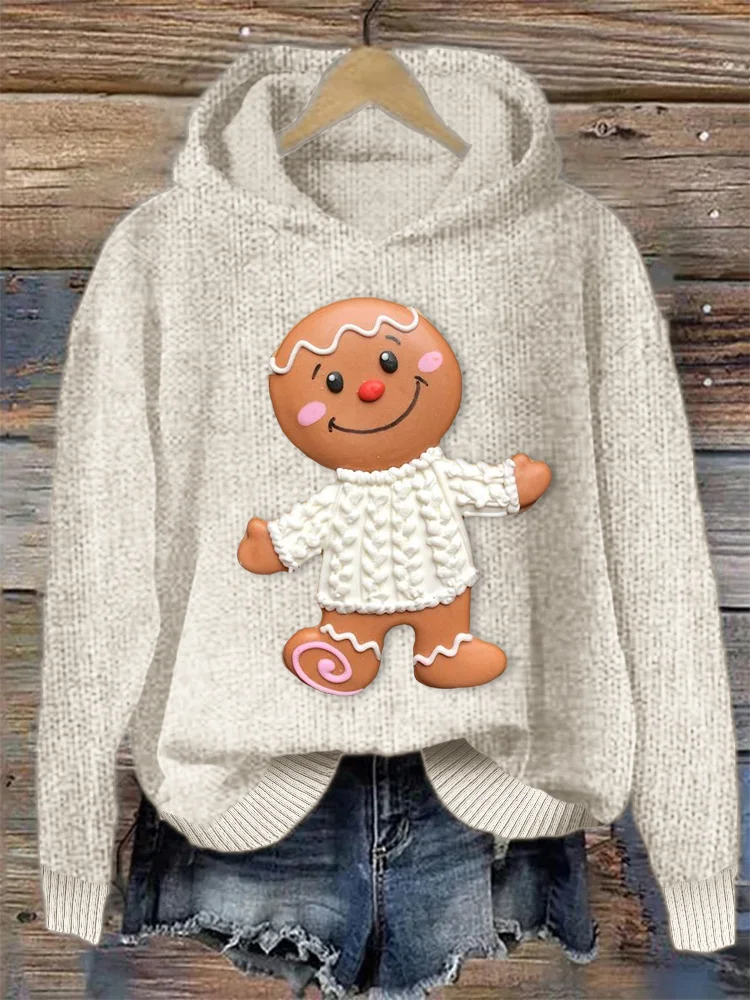 Lovely Christmas Gingerbread 3D Cozy Knit Hoodie