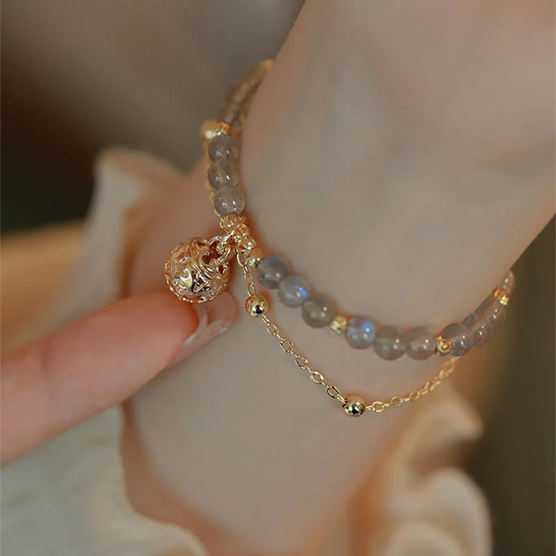 Natural Moonstone Healing Bell Charm Bracelet