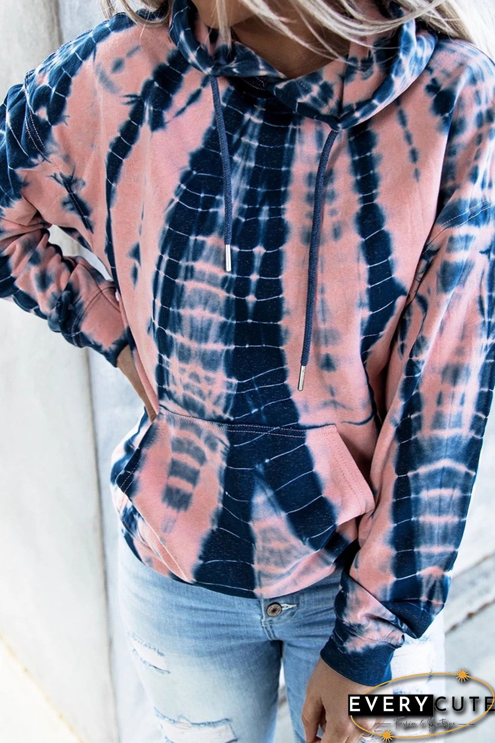 Pink Tie-dye Print Pullover Hoodie