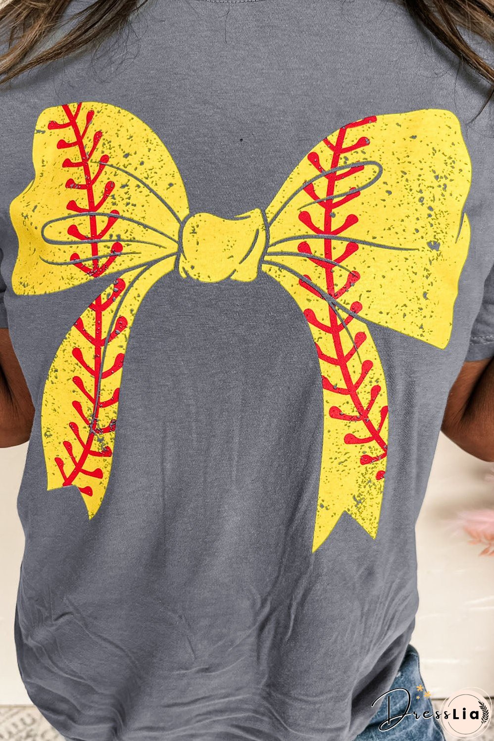 Sweet Baseball Bowknot Print Casual T-shirt