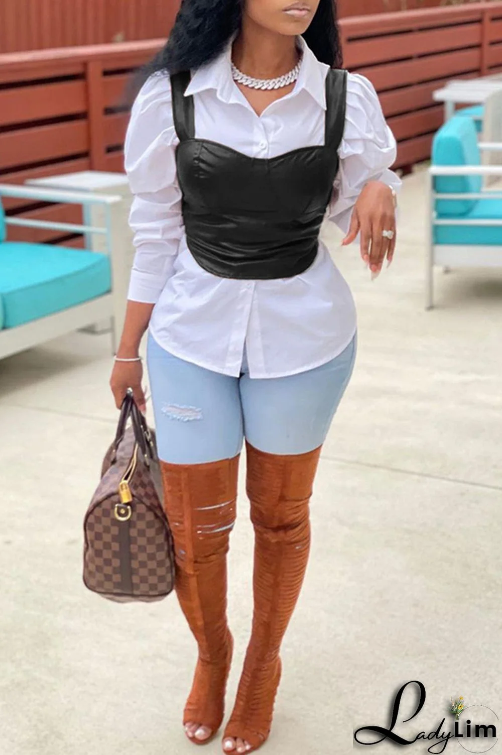 Brown Sexy Casual Solid Vests Square Collar Tops (Without Shirt)