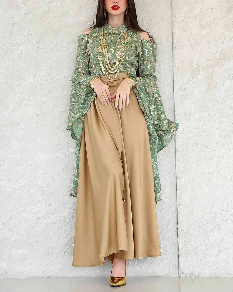 Women's Long Sleeve Off Shoulder Embroidered Dress