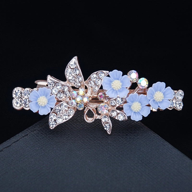Korean Hair Accessories Rhinestone Bow Simple Hairpin Adult Pearl Horizontal Clip Ponytail Clip Top Clip Spring Clip Small
