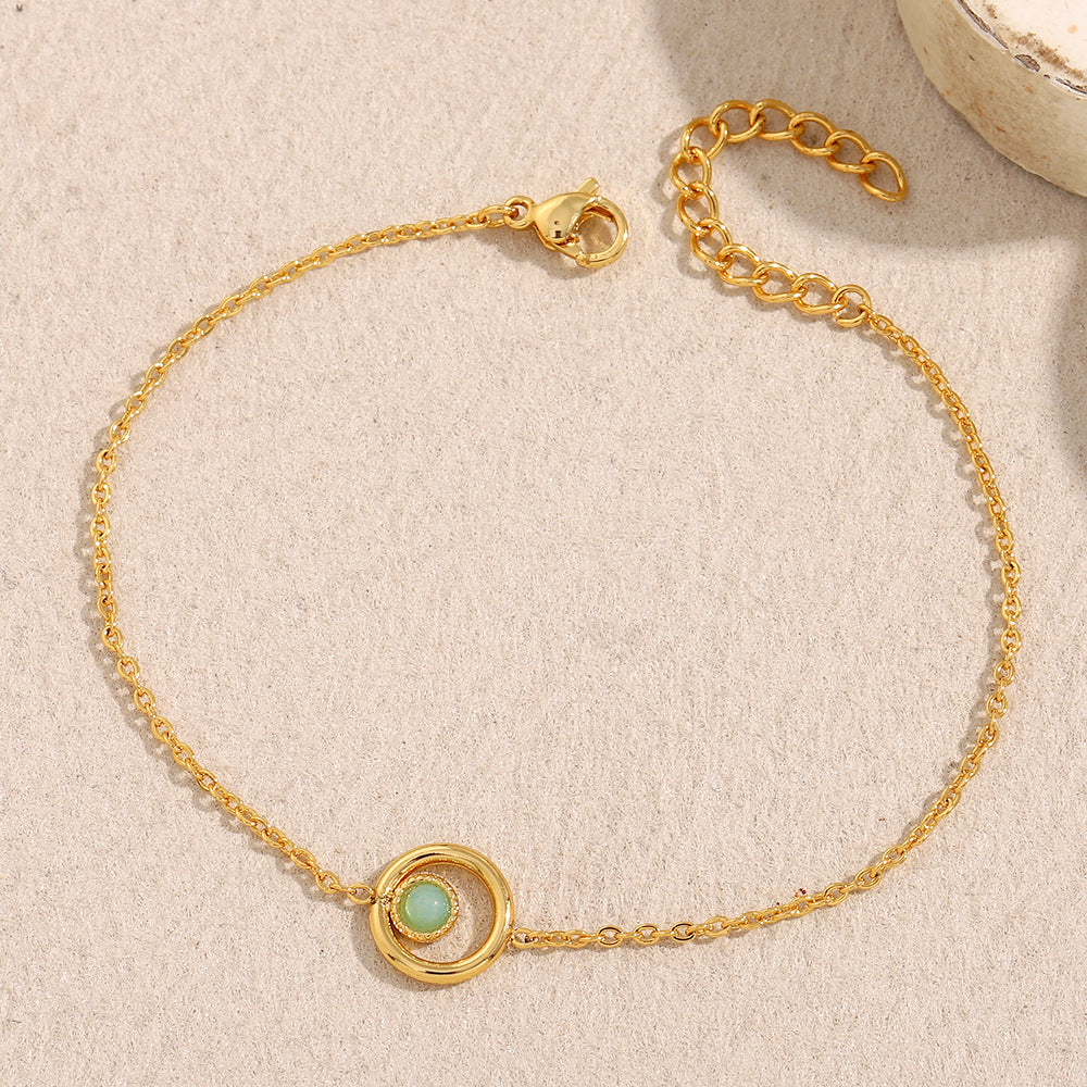 Fashionable And Versatile Second-Hand Jewelry Stainless Steel Plated With 18K Gold Simple Natural Stone Bracelet