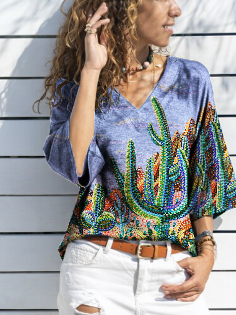 Casual V Neck Cotton Short Sleeve T-shirt