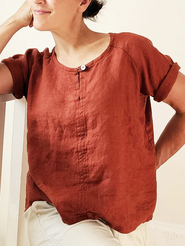 Round Neck Light Breathable Women's Cotton and Linen Short Sleeves tjj Shicloths