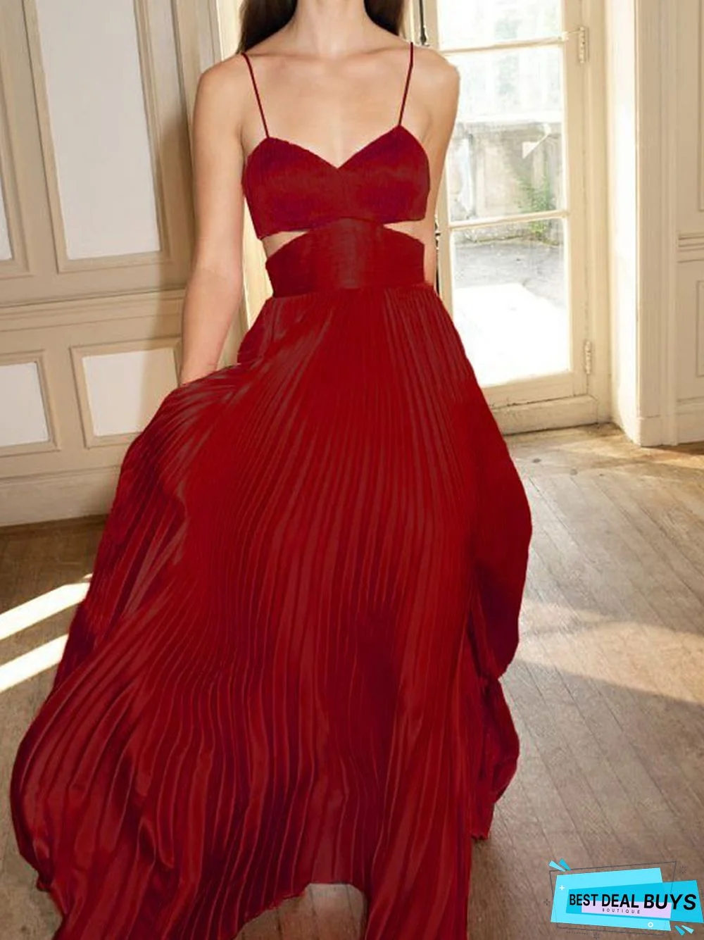 Halter Belt Backless Solid Color Strapless Dress