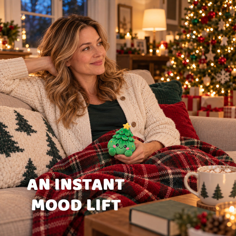 Cozy holiday mood lifestyle scene with Christmas tree plush