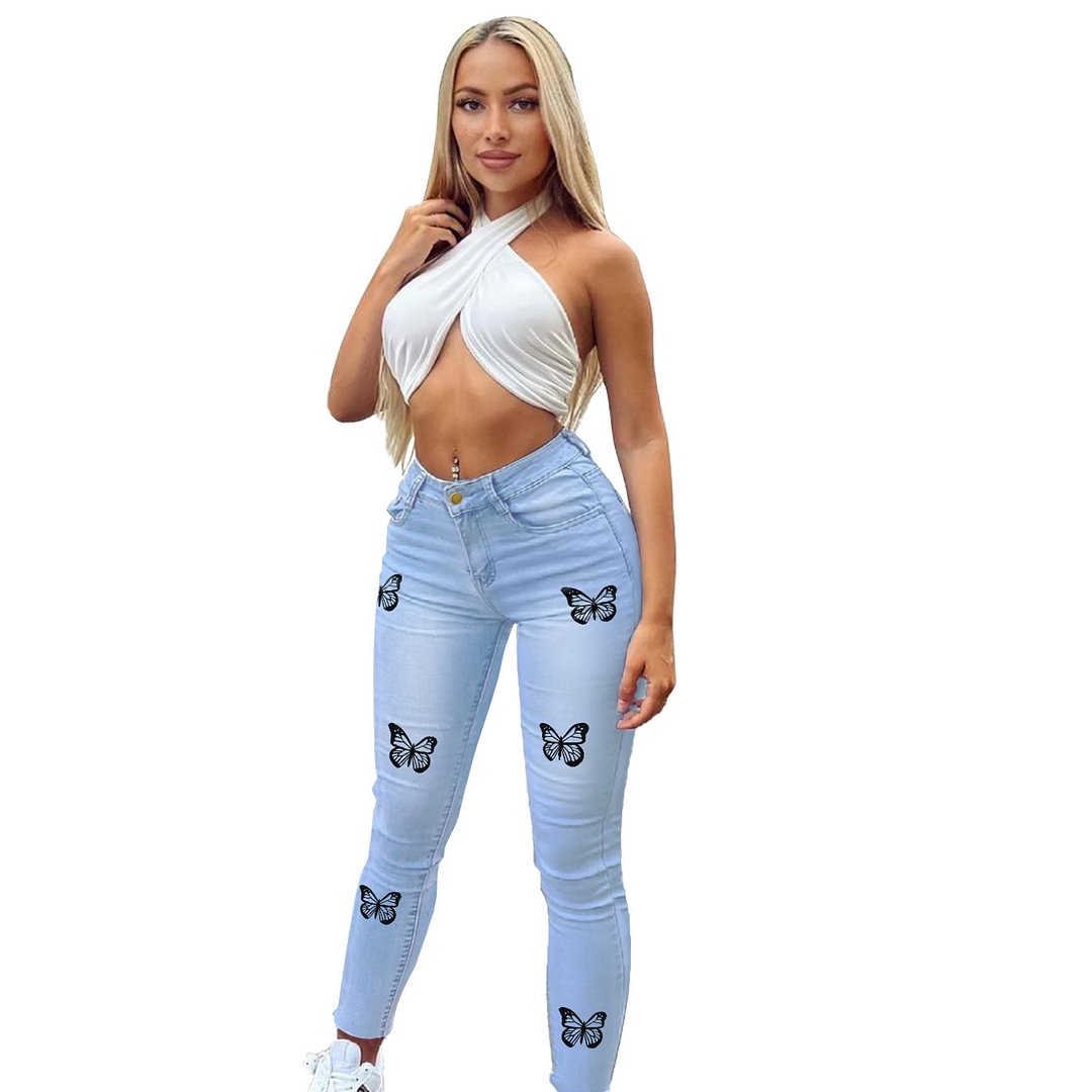 Women's Fashionable Urban Printed Jeans Street Hipster