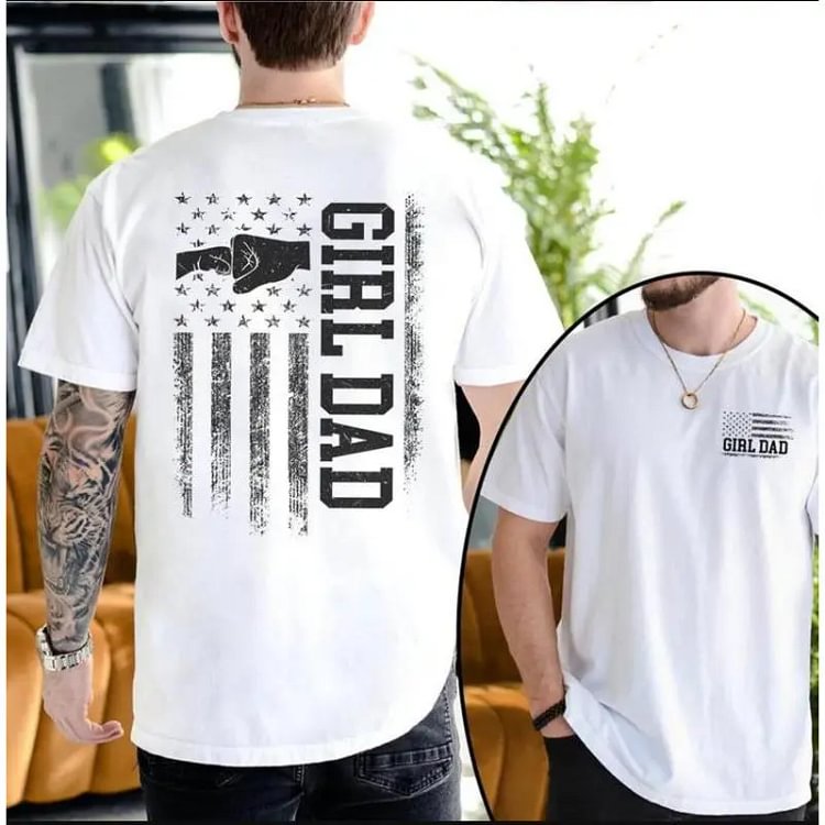 Proud Girl Dad American Flag Fist Bump Premium T-Shirt, Sweatshirt, Hoodie
