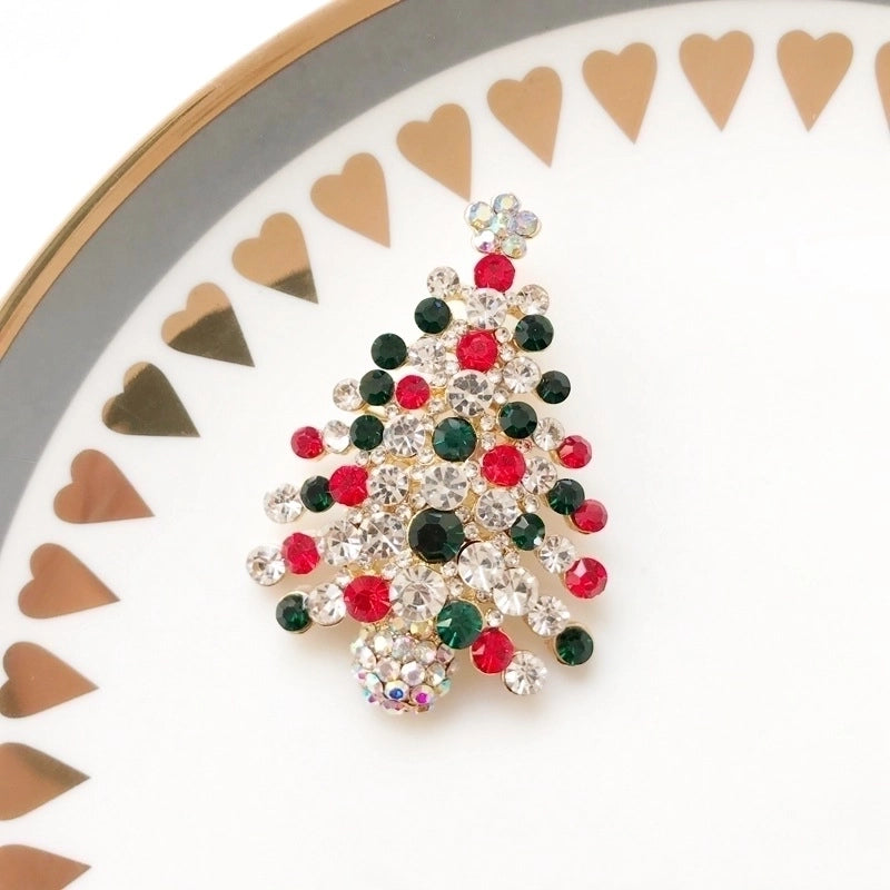 Cute Pin Christmas Tree Snowman Alloy Rhinestone Enamel Women’S Brooches