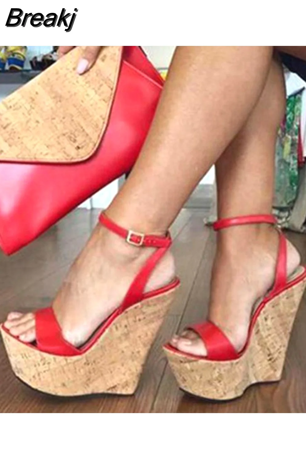 Breakj 2023 New Fashion Plus Size 45 Wedge High Heels Summer Sandals Female Buckle Strap Platform Party Shoes Woman Sandals