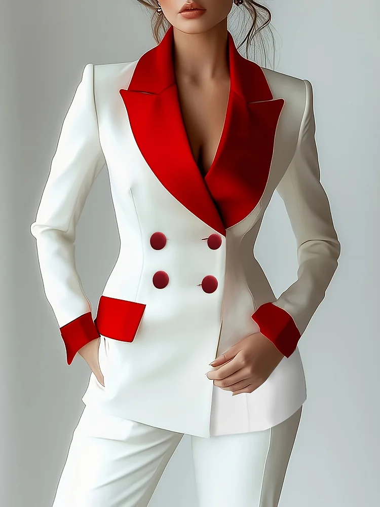 A Niche Formal Contrasting Color Double Breasted Lapel Suit Jacket