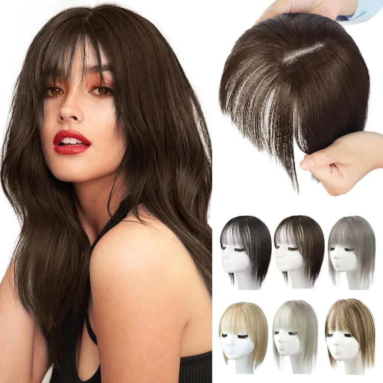 100% Human Hair Toppers for Women Adding Hair Volume Topper with Bangs 12 inches Invisible