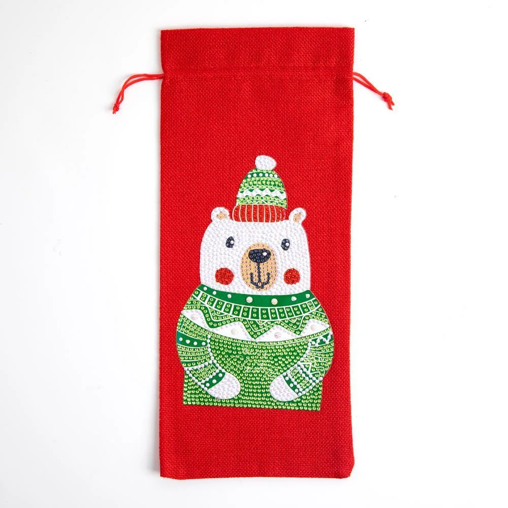 DIY Diamond Painting Xmas Wine Bottle Bag - Polar Bear