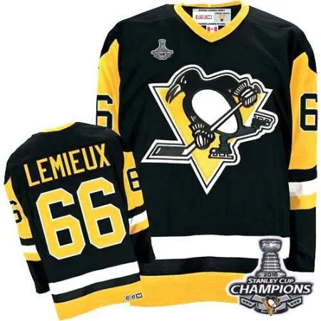 Penguins #66 Mario Lemieux Black CCM Throwback 2016 Stanley Cup Champions Stitched Youth NHL Jersey