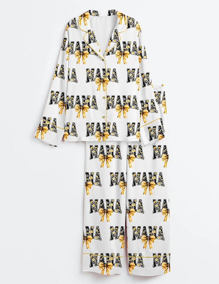 Women's Floral Mama Coquette Mama Sunflower Girl Coquette Chinoiserie Floral Long Sleeve Satin Pajama Set