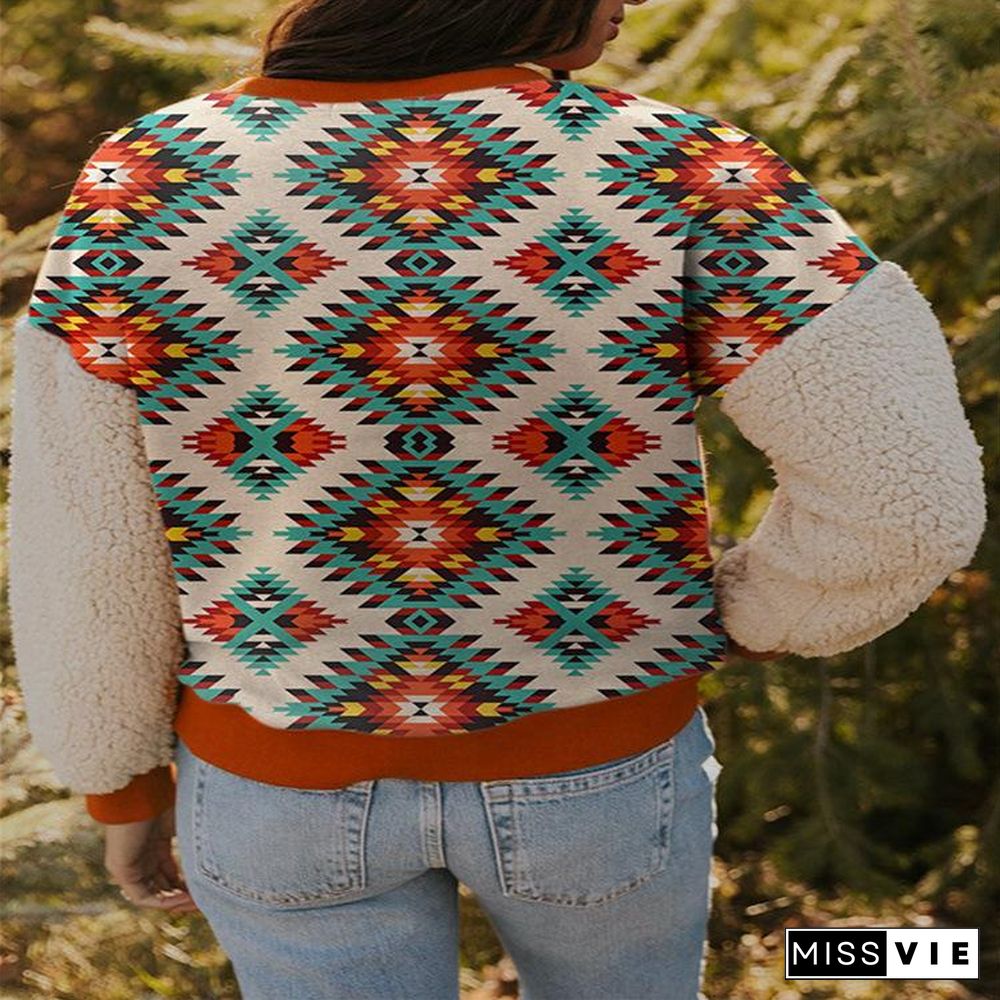 Leisure Pullover Ethnic Style Pattern Top